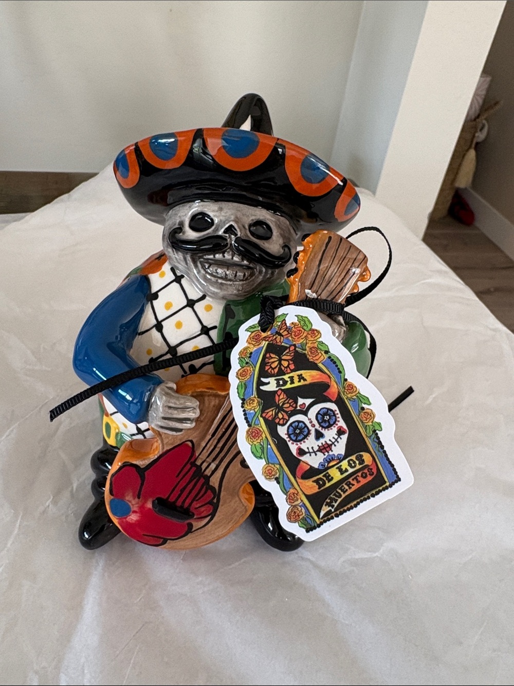 Blue Sky Ceramic Day of the Dead Skeleton Toy - Multicolor Guitar Man